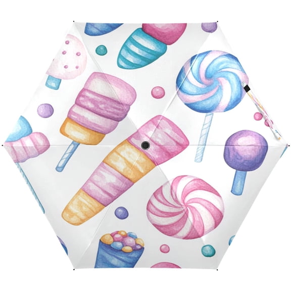 Candy Ice Cream Pattern Umbrellas for Sun Auto Open Close UV50+ Waterproof 5-Fold Compact Fiberglass Frame