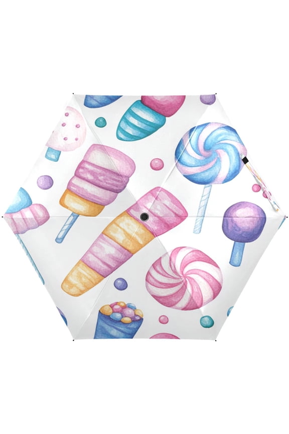 Candy Ice Cream Pattern Umbrellas for Sun Auto Open Close UV50+ Waterproof 5-Fold Compact Fiberglass Frame