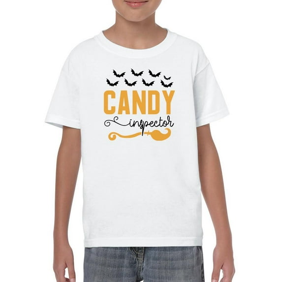 Candy Inspector. Bats And Broom T-Shirt Juniors -Image by Shutterstock, x-Large