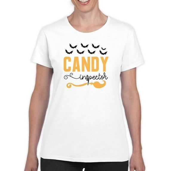 Candy Inspector. Bats And Broom T-Shirt Women -Image by Shutterstock, Female 3X-Large