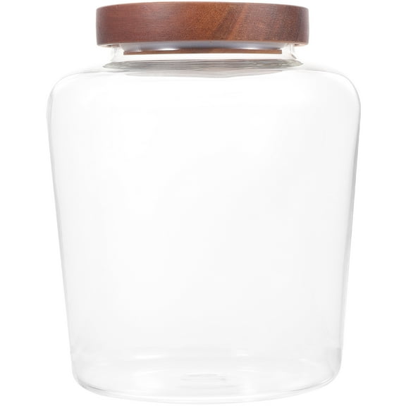Candy Jar Glass Storage with Wood Lid 2.5L Clear Kitchen Container