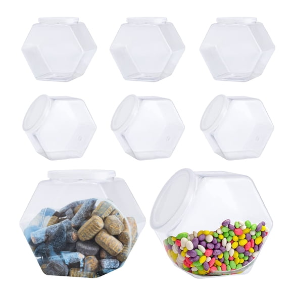 Candy Jars With Lids 8 Pack Plastic Lid Hexagon Cookie For Kitchen Clear Containers Snacks Dog Coffee Pod(30 Oz)