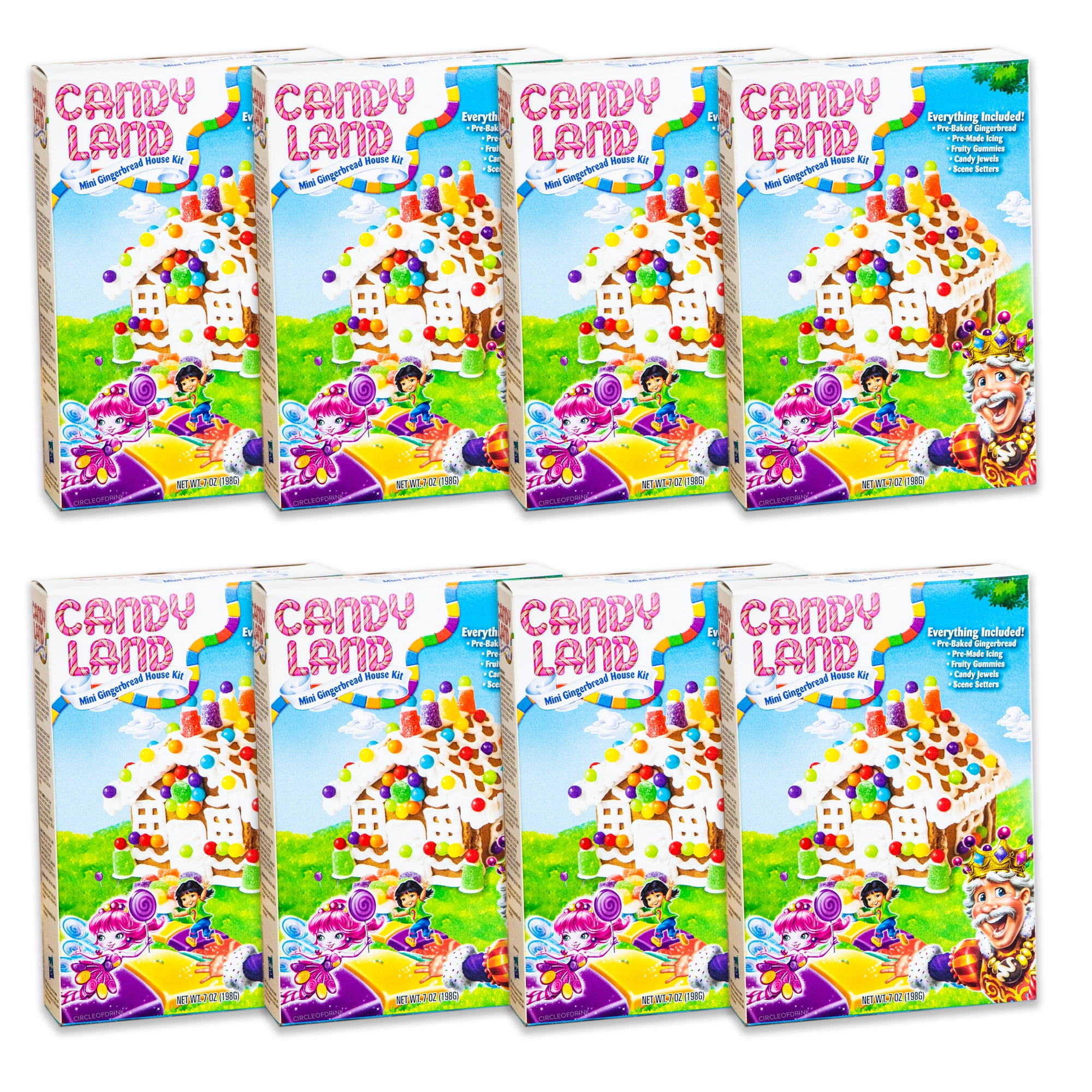 Candy Land Mini Gingerbread House Kit - Gummies, Icing, Candy etc - Everything Included - 7oz, 198g - 8 PACKS