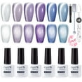 thumbnail image 1 of Candy Lover Cat Eye Gel Nail Polish Kit, 6 Blue Purple Holographic Glitter Gel Polish with 2 Magnets, Soak Off UV LED Nail Polish, Manicure Gift Set for Women, 1 of 8