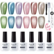 Candy Lover Cat Eye Gel Nail Polish Kit, 6 Macaron Colors Holographic Glitter Gel Polish with 2 Magnets, Soak Off UV LED Nail Polish, Manicure Gift Set for Women