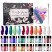 Candy Lover Dip Powder, 12 Colors Red Yellow Green Blue Dip Nail Powder Kit with Dust Brush and Nail File, Nail Art Holiday Series Dip Powder Nail Kit for Girls Women Manicure