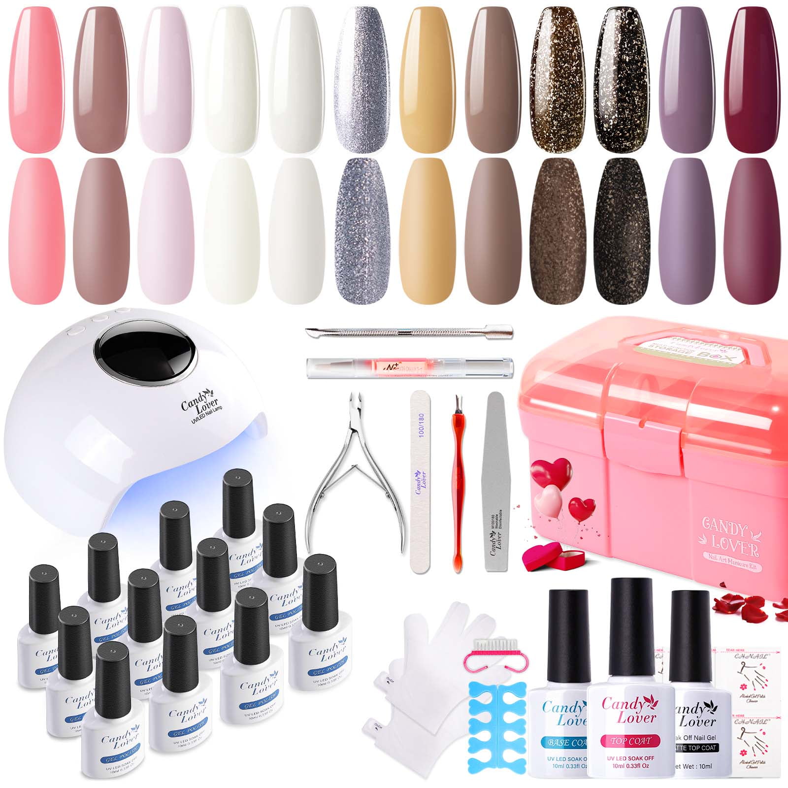 Candy Lover Gel Nail Kit with UV Dryer, 12-Color, Quick-Dry, Long