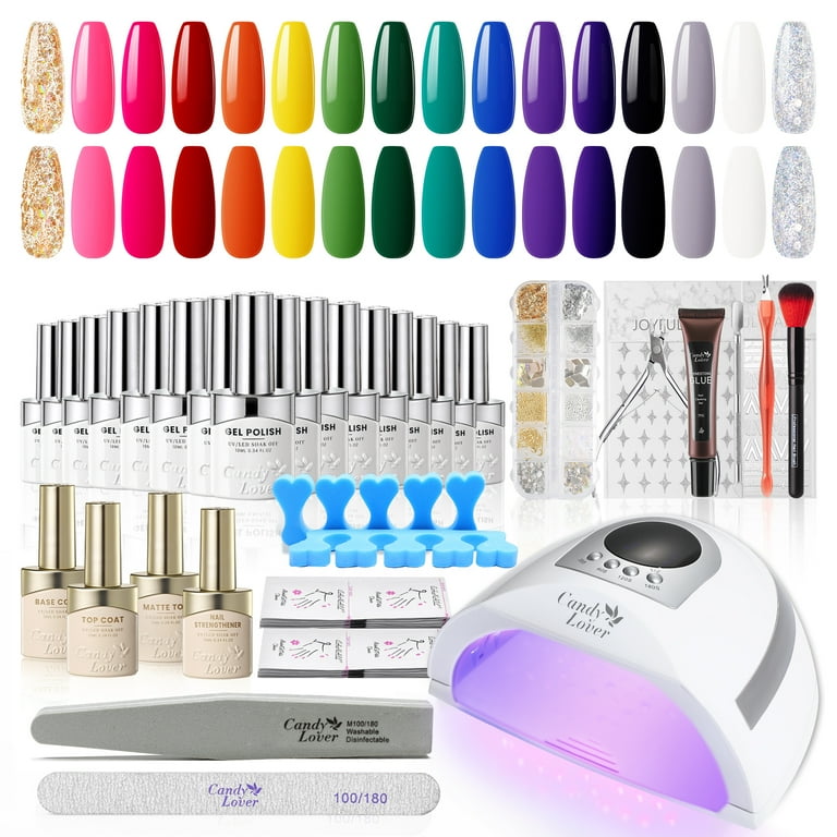 Candy Lover Professional Gel Nail Polish Kit, 16 Colors with Top