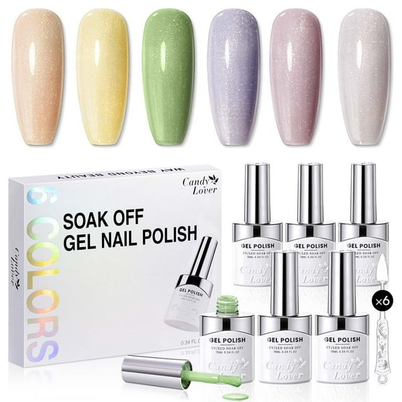 Candy Lover Gel Nail Polish, 6 Colors Glitter Green Yellow Purple Gel Polish Kit, Quick Dry Long Lasting Soak Off UV LED Nail Polish, DIY Nail Art Gift Set for Women