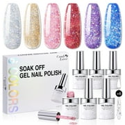 Candy Lover Gel Nail Polish, 6 Colors Glitter Rainbow Blue Purple Pink Red UV Gel Polish Set, Soak Off Nail Polish Gel for Women Girls DIY Salon Nail Art