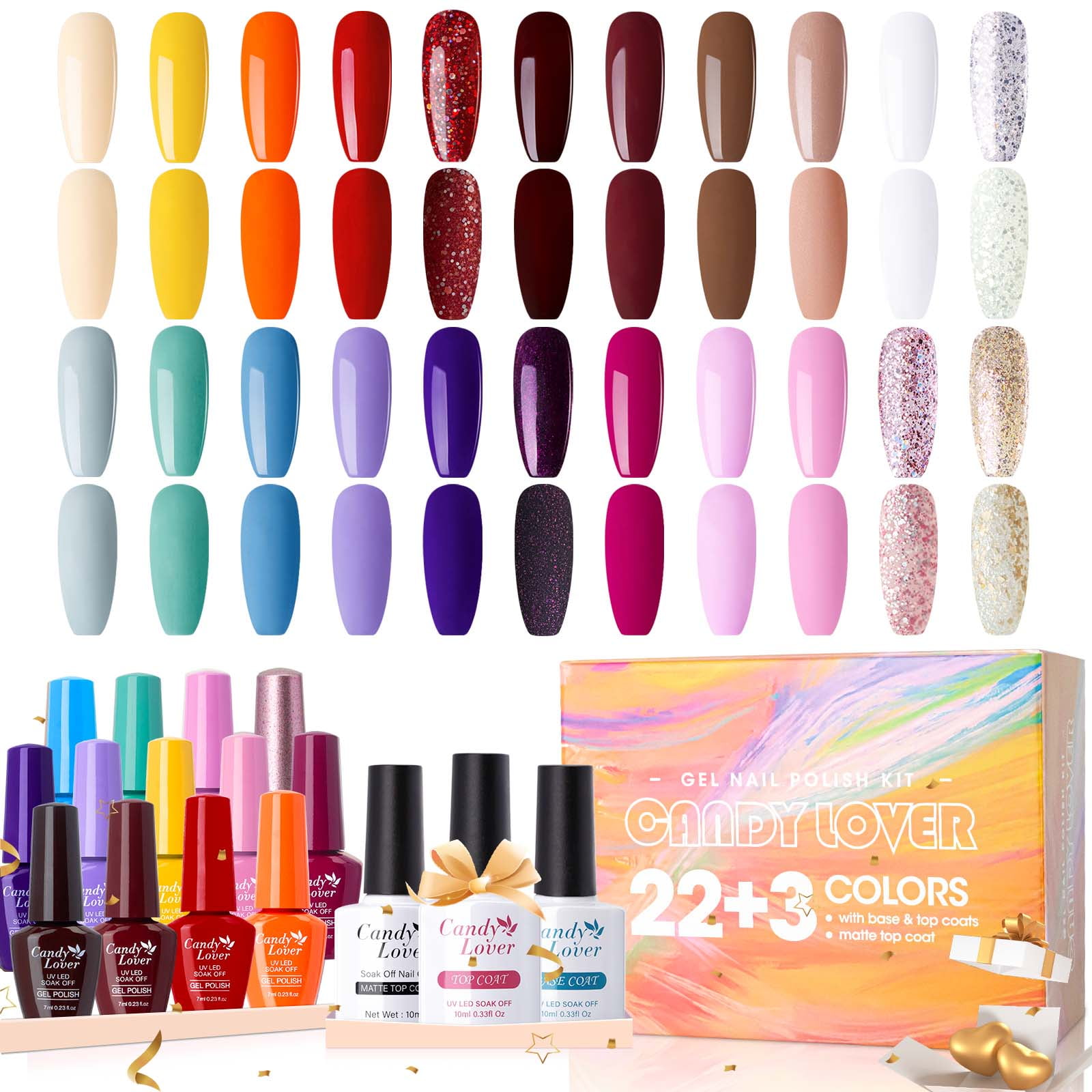 Candy Lover Professional Fingernail Art Gel Nail Polish Kit, 22 UV