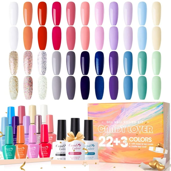 Candy Lover Gel Nail Polish Kit, 22 Colors Young Bright UV Gel Polish with Top Coat Base Coat Matte Coat, Gel Nail Polish Set Gift for Girls Women DIY Manicure