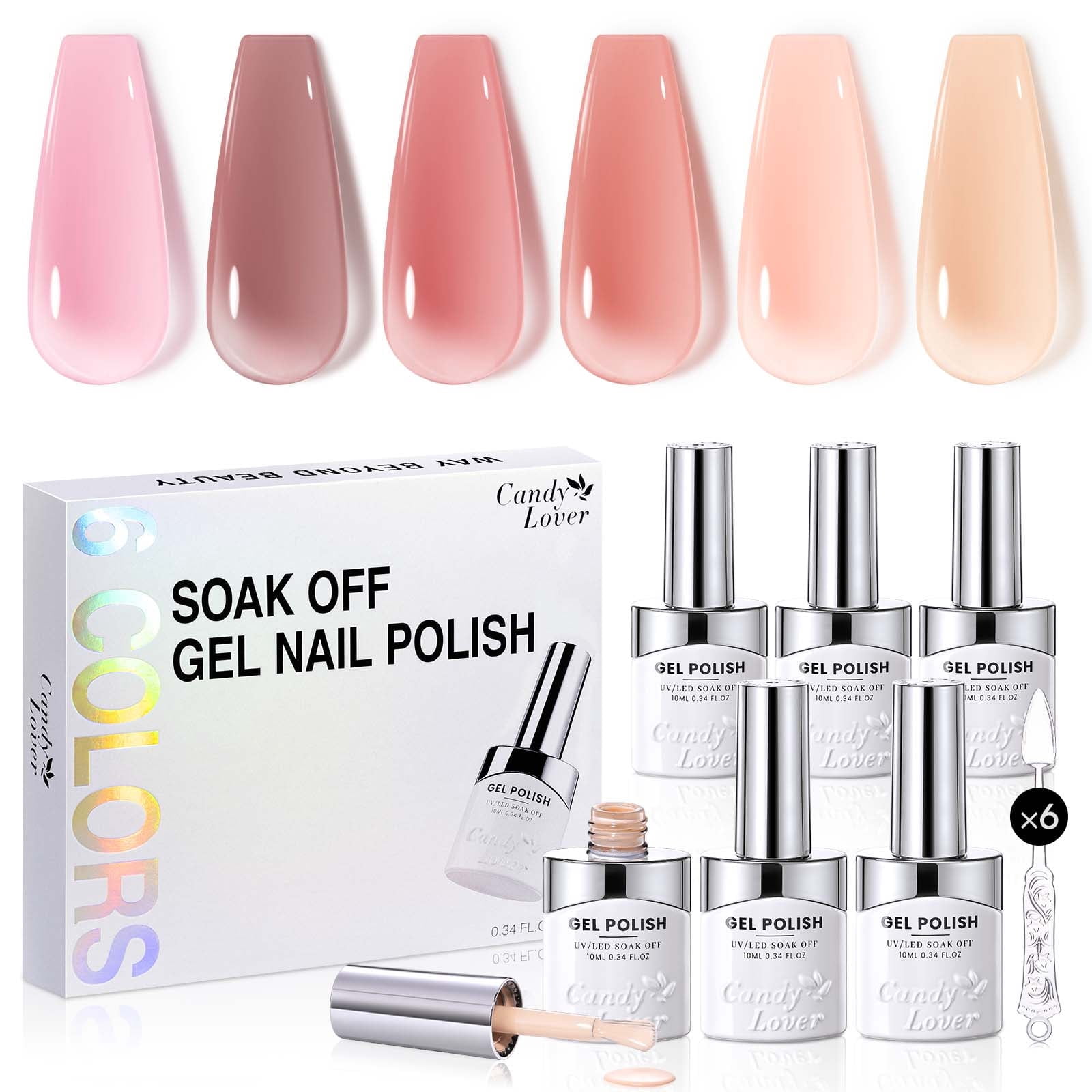 Candy Lover Jelly Gel Nail Polish Kit, 6 Colors Translucent Jelly