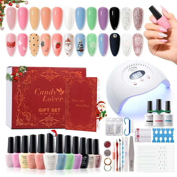 Candy Lover Gel Nail Polish Kit, 12 Colors Romantic Macaron Nail Gel Kit with Greeting Card & 72W UV Nail Lamp, Salon Quality Long-lasting Gel Polish Set, Gift for Girl Women DIY Manicure