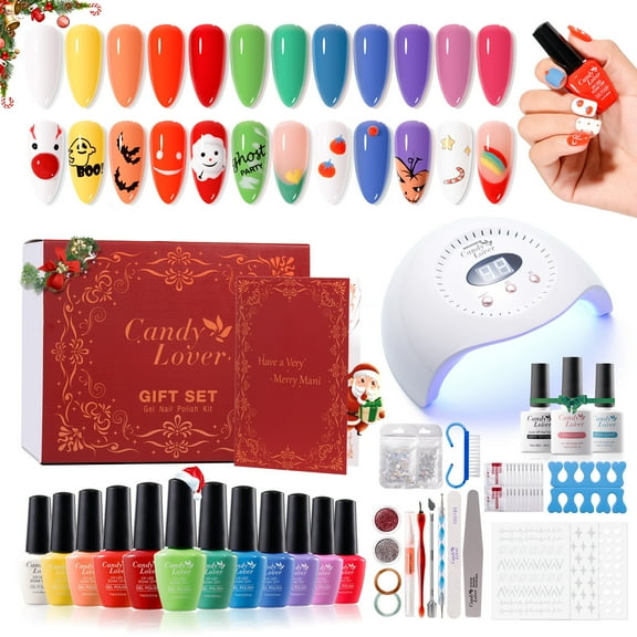 Candy Lover Gel Nail Polish Kit, 12 Colors Classic Rainbow Nail Gel Kit with Greeting Card & 72W UV Nail Lamp, Salon Quality Long-lasting Gel Polish Set, Gift for Girl Women DIY Manicure