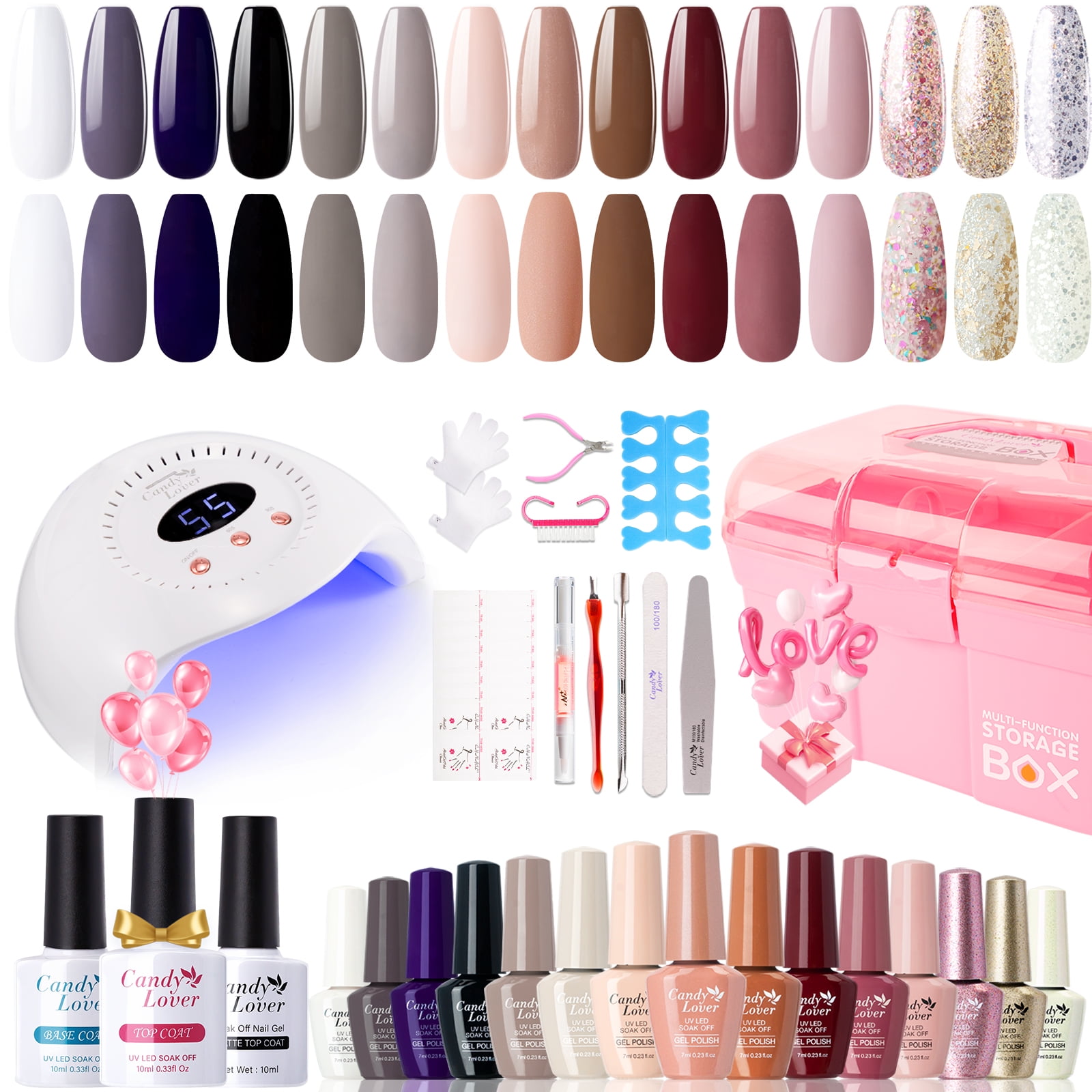 Candy Lover Gel Nail Polish Kit with UV Lamp, 72W Nail Dryer, 15 Colors Fall & Winter Tone Quick Dry Long-lasting Gel Nail Polish Set, Nail Polish Kit for Girl Lady Womens Manicure DIY Nail Gift