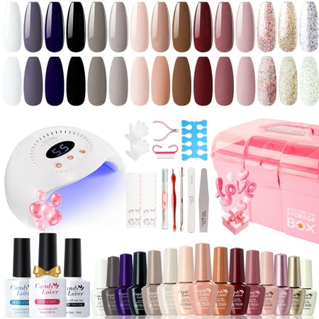 Candy Lover Gel Nail Polish Kit with UV Lamp, 72W Nail Dryer, 15 Colors Fall & Winter Tone Quick Dry Long-lasting Gel Nail Polish Set, Nail Polish Kit for Girl Lady Womens Manicure DIY Nail Gift