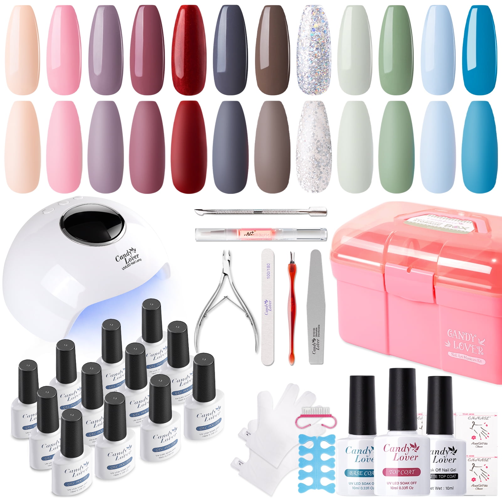 Candy Lover Gel Nail Art Kit with LED UV Light, Quick Dry, 12 Colors