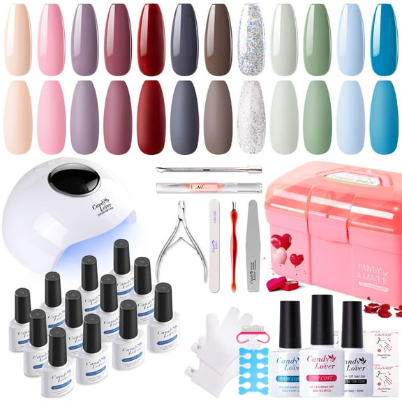 Candy Lover Gel Nail Polish Kit with UV LED Lamp, 12 Colors Young Lady Gel Polish Starter Kit, All-in-One Quick Dry Soak Off Nail Gel Manicure Kit with DIY Tools Valentine Gift for Women