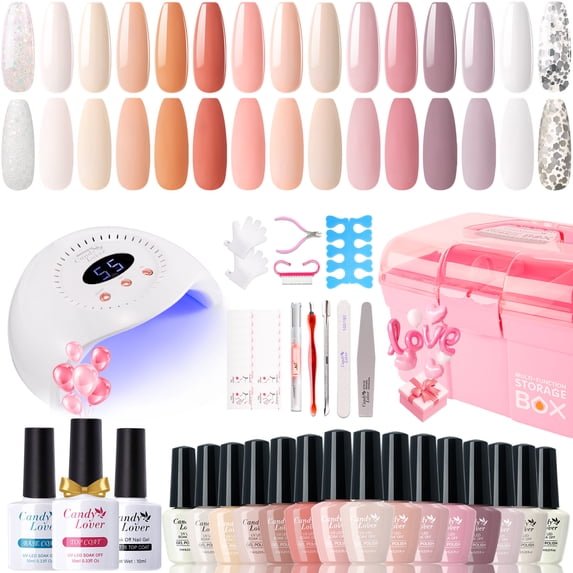 Candy Lover Gel Nail Polish Kit with UV Lamp, 72W Nail Dryer, 15 Colors Classic Fall Nudes Quick Dry Long-lasting Gel Nail Polish Set, Nail Polish Kit for Girl Lady Womens Manicure DIY Nail Gift