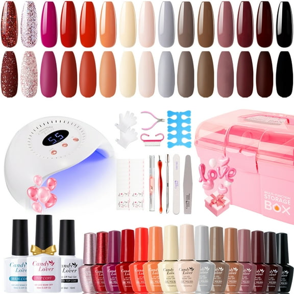 Candy Lover Gel Nail Polish Kit with UV Lamp, 72W Nail Dryer, 15 Colors Rose Stunning Quick Dry Long-lasting Gel Nail Polish Set, Nail Polish Kit for Girl Lady Womens Manicure DIY Nail Gift