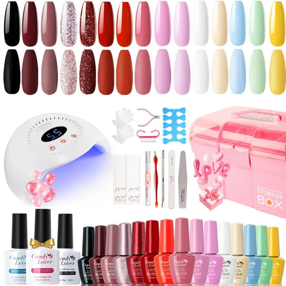 Candy Lover Gel Nail Polish Kit with UV Lamp, 72W Nail Dryer, 15 Colors All Season Tone Quick Dry Long-lasting Gel Nail Polish Set, Nail Polish Kit for Girl Lady Womens Manicure DIY Nail Gift
