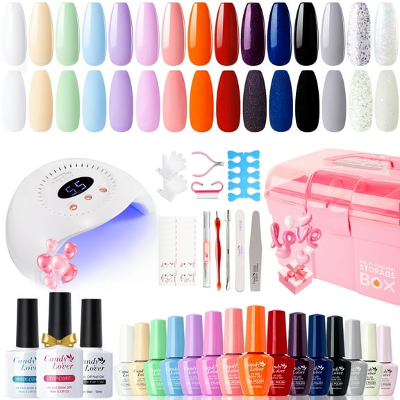 Candy Lover Gel Nail Polish Kit with UV Lamp, 72W Nail Dryer, 15 Colors Vitality Macaron Quick Dry Long-lasting Gel Nail Polish Set, Nail Polish Kit for Girl Lady Womens Manicure DIY Nail Gift