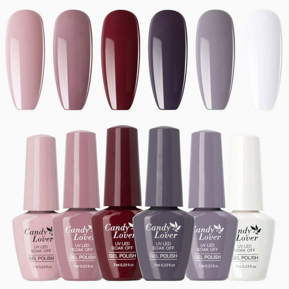 Candy Lover Gel Nail Polish Set, 6 Classic Elegant Nudes Grey White Pastel Colors Gel Polish, Soak Off UV LED Nail Polish Home Salon Nail Art Manicure Gift Set for Girls Women