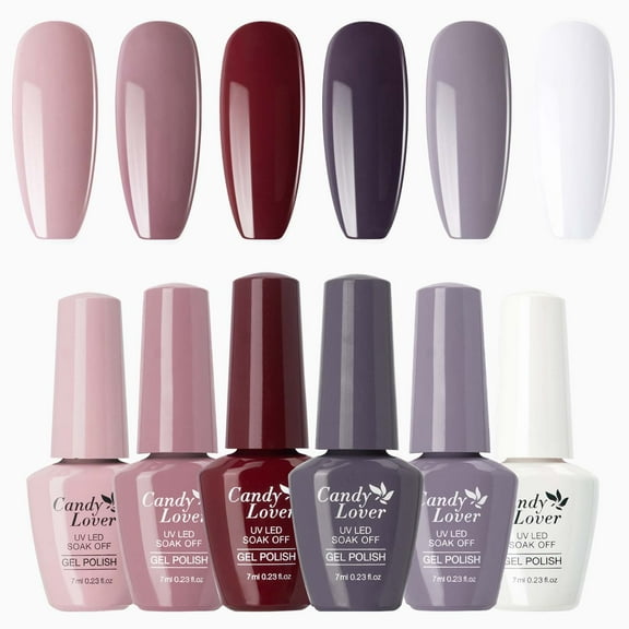 Candy Lover Gel Nail Polish Set, 6 Classic Elegant Nudes Grey White Pastel Colors Gel Polish, Soak Off UV LED Nail Polish Home Salon Nail Art Manicure Gift Set for Girls Women