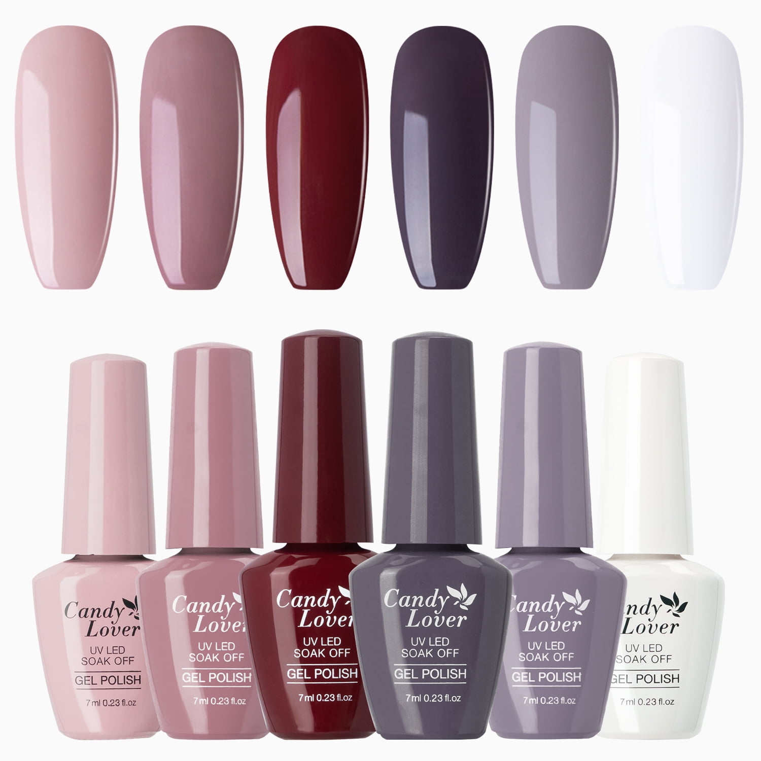 Candy Lover Gel Nail Polish Set, 6 Elegant Nudes Grey White Pastel
