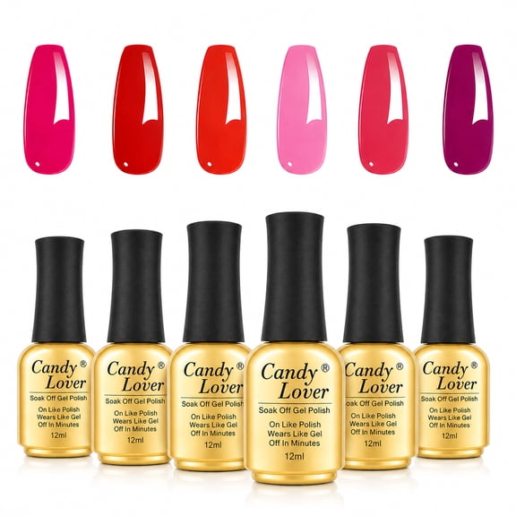 Candy Lover Gel Nail Polish Set 6 Colors 12ml Each, Bright Red Pink Magenta Soak Off UV LED Gel Polish Kit, Glossy Nail Varnish for Salon & Home DIY Manicure, Gift for Women Girls
