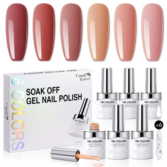 Candy Lover Gel Nail Polish, 6 Colors Nudes Brown Red Orange Pink Orange Gel Polish Kit, Quick Dry Long Lasting Soak Off UV LED Nail Polish, DIY Nail Art Gift Set for Women