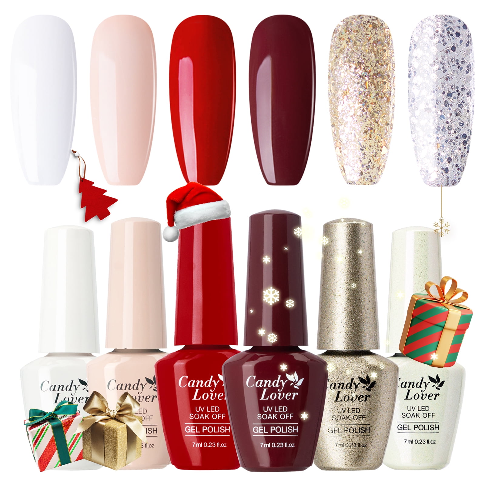 Candy Lover Gel Nail Polish Set, Christmas White Red Peach Golden