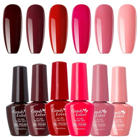 Candy Lover Gel Nail Polish Set, 6 Dark Neon Pink Peach Colors Gel Polish, Soak Off UV LED Nail Polish Home Salon Nail Art Manicure Gift Set for Girls Women