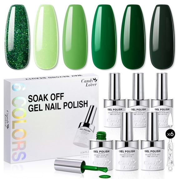 Candy Lover Gel Nail Polish, 6 Colors Glitter Green UV Gel Polish Set, Soak Off Nail Polish Gel for Women Girls DIY Salon Nail Art