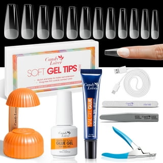 Gel X Nails - 2 in 1 Nail Glue and Base Coat with Clear and Apricot Color,  UV LED Lamp with 500Pcs Coffin Nail Tips - All-in-One Gel Nail Polish Kit  for