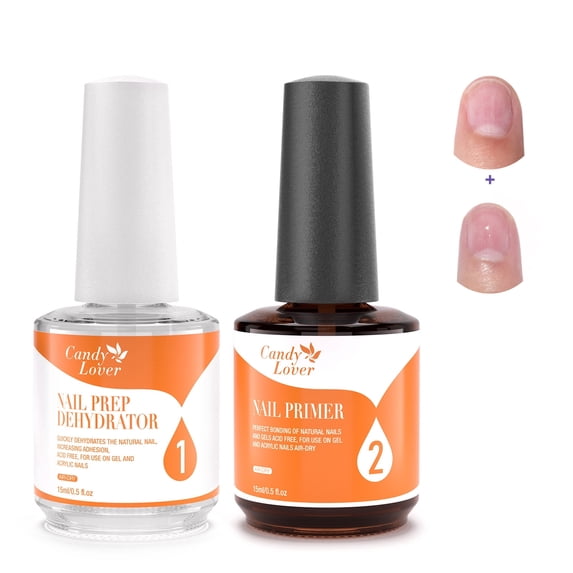 Candy Lover Nail Dehydrator and Primer Set, 15ML Hema-free Air Dry Nails Prep Dehydrate & Acid-free Bond Primer System Kit for Long Lasting Gel Nail Polish Acrylic Press-ons Nail Art Supplies