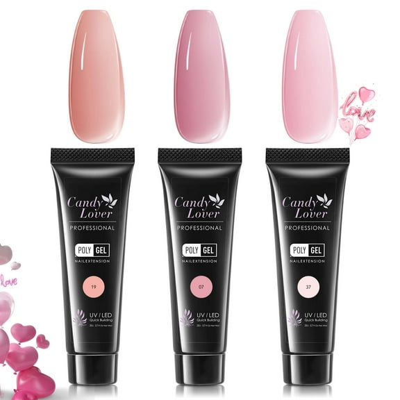 Candy Lover Nail Extension Gel, 3 Colors Poly Gel Nail Builder Gel, Pink Light Orange Light Pink Nail Thickening Solution Manicure Poly Nail Gel Kit