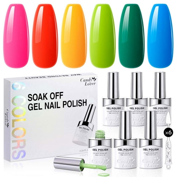Candy Lover Gel Nail Polish, 6 Colors Bright Rainbow Gel Polish Set, Soak Off UV LED Needed Nail Gel Set, Nail Art Gift for Women DIY Manicure