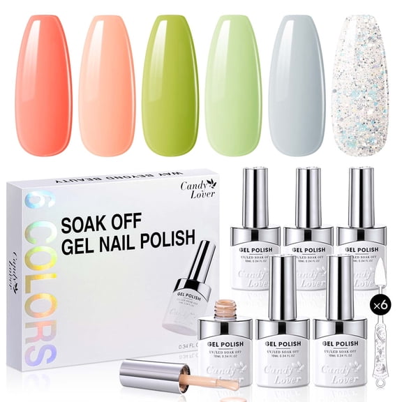 Candy Lover Gel Nail Polish, 6 Colors Flower Red Green Gel Polish Set, Soak Off UV LED Needed Nail Gel Set, Nail Art Gift for Women DIY Manicure