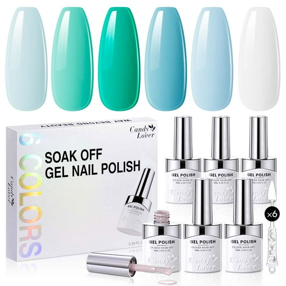 Candy Lover Gel Nail Polish, 6 Colors Water Ripple Blue Gel Polish Set, Soak Off UV LED Needed Nail Gel Set, Nail Art Gift for Women DIY Manicure