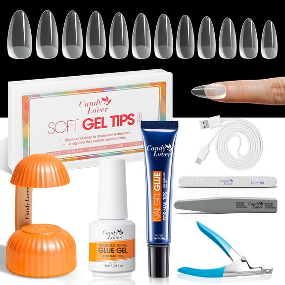 Candy Lover Matte Medium Almond Fake Nail Tips for Press on Nails, 552Pcs Soft Gel Tips for Nail Extensions Full Cover Pre-shaped 12 Sizes Clear False Nails for Nail Art