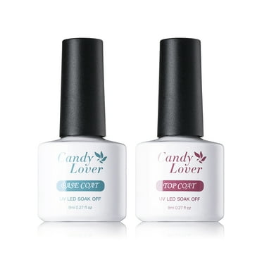 Candy Lover Top Coat and Base Coat Nail Polish Set, Quick Dry Long Lasting No Wipe UV LED Soak Off Base Top Coat Nail Gel Polish, Shiny Glossy Clear Finish Top Coat Base Coat Manicure Set