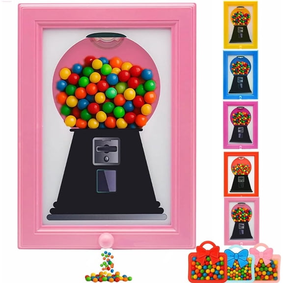 Candy Machine Picture Frame Dispenser, Gumball Machine, Hang on Wall, Wall Mounted Dispenser Picture Photo, Birthday and Holiday Gifts (Light Pink)
