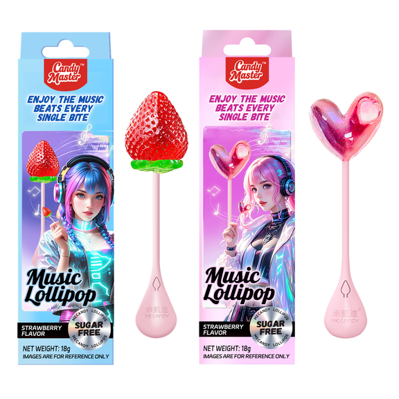 Candy Master Musical Lollipop,Sugar Free Singing Lollipop,4D Design Strawberry Flavored Suckers (2 Packs)