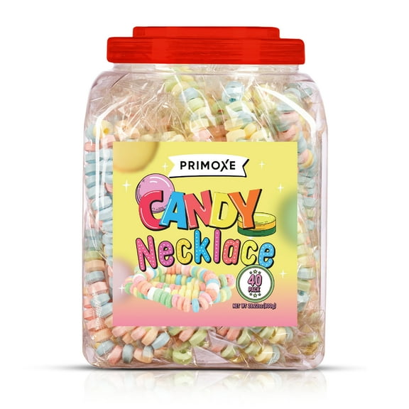 Candy Necklaces Individually Wrapped – 40 Pack Bulk Candy (28.22oz / 800g) – Edible Jewelry for Kids, Party Favors, 80s Nostalgic Treats, Pinata Fillers