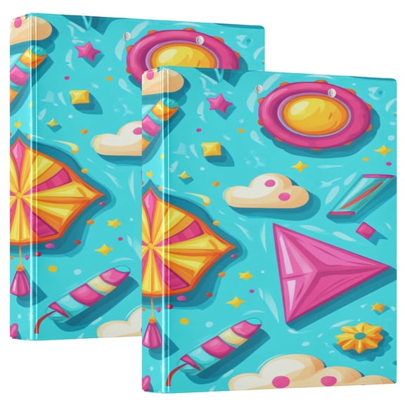 Candy Pattern Design 12.4x10.6in PVC Round Ring Binder, D-Ring 3-Hole, Metal Clip, 200 Sheets