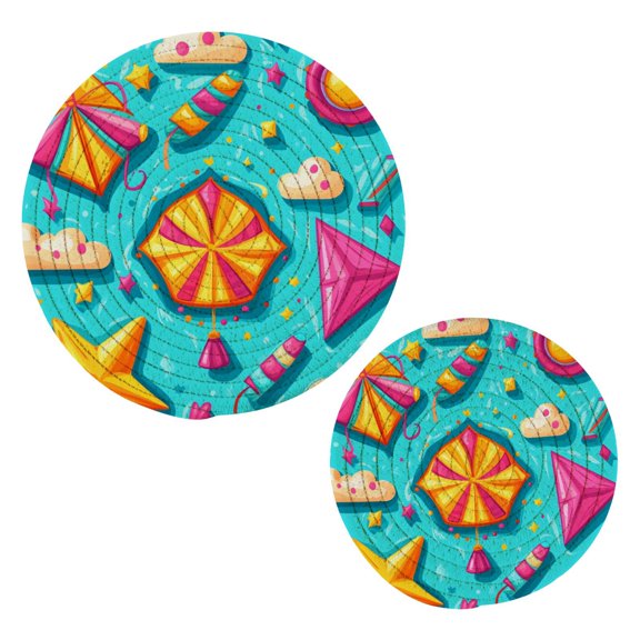 Candy Pattern Design Trivets Potholders Cotton Braided Potholders Heat-Resistant Pads 7.09'' and 9.45''