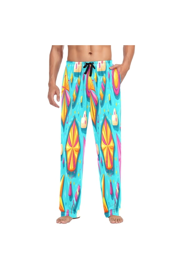 Candy Pattern Design Mens Cotton Pajama Pants Long Staple Lightweight Sleep Bottoms with Pockets Breathable