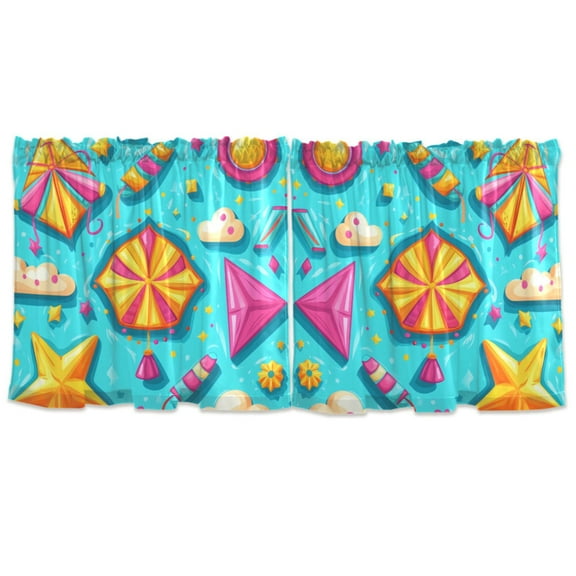 Candy Pattern Design Tier Curtains for Kitchen 57x36 Inch Semi Sheer Light Filtering Half Window Curtains 2 Panels